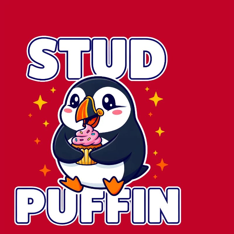 Stud Puffin Cute Bird Cupcake Pun 