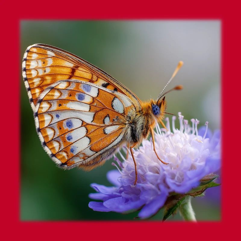 Papillon nacre sur macro fleur violette