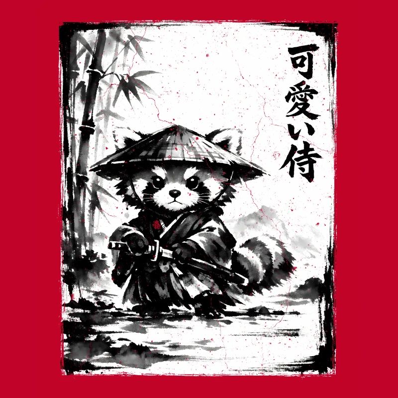 Samurai Red Panda Sumi-e Ink Drawing