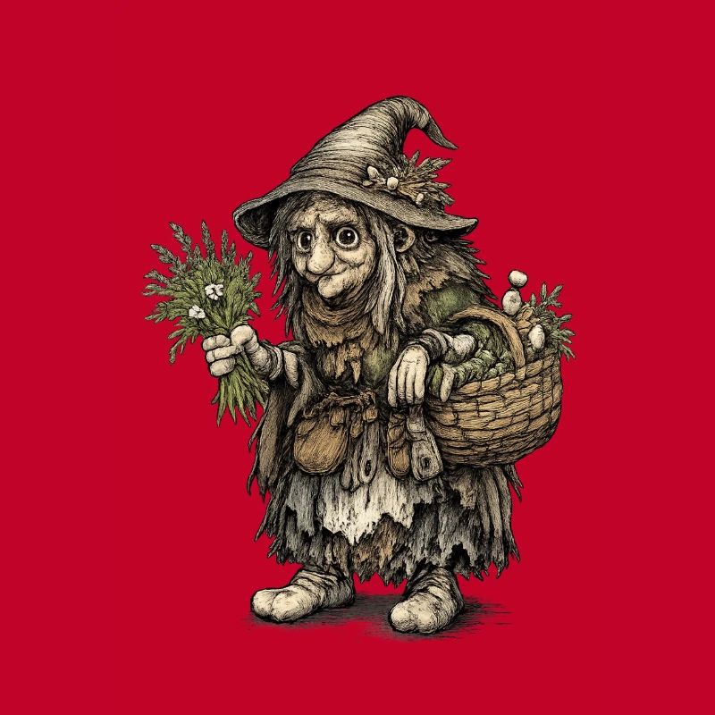 Herb Witch | Harvest witch with basket and herbs