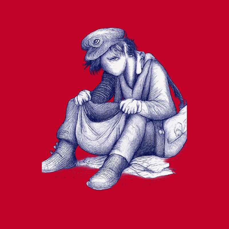 Trauriger Träumer mit Vogelhut