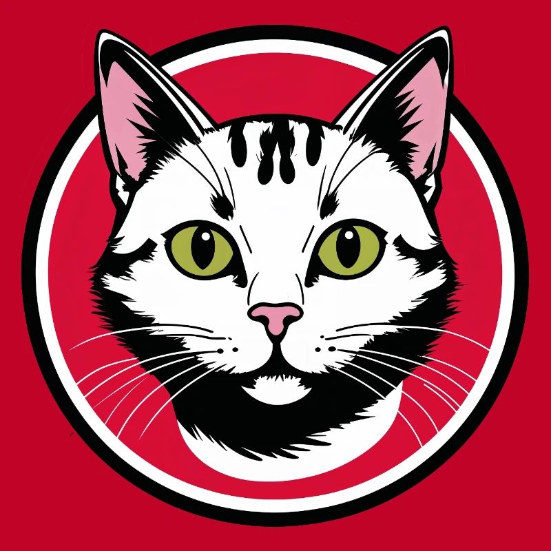 Emblème du visage du chat dans un cercle rouge