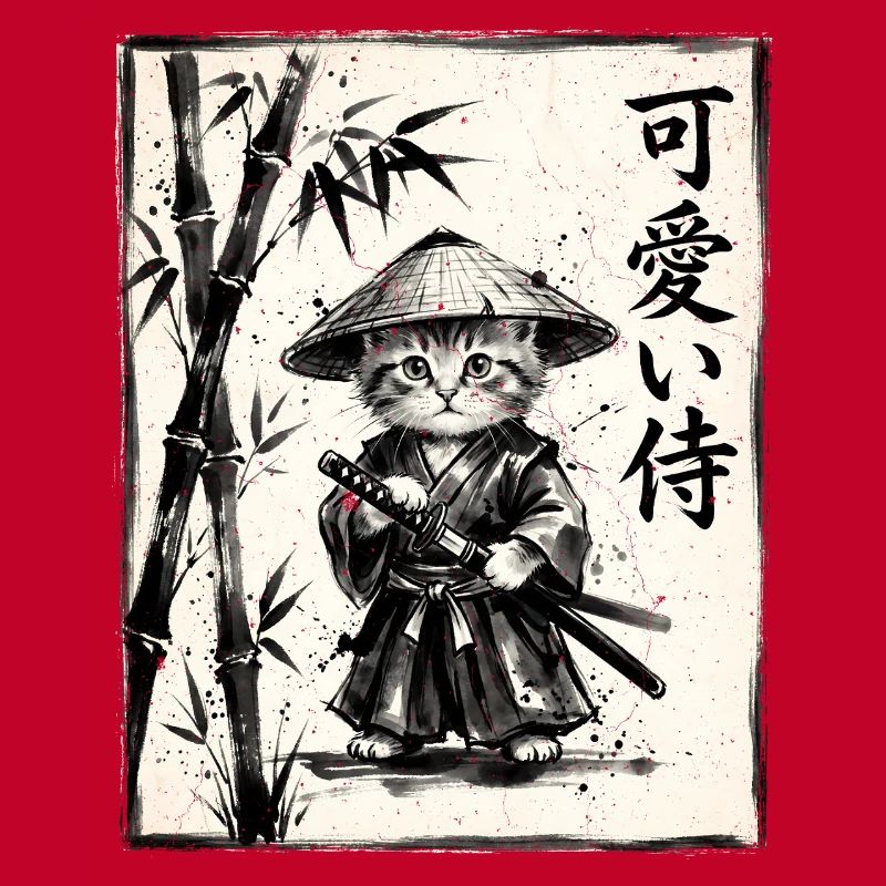 Samurai Cat Sumi-e Ink Drawing