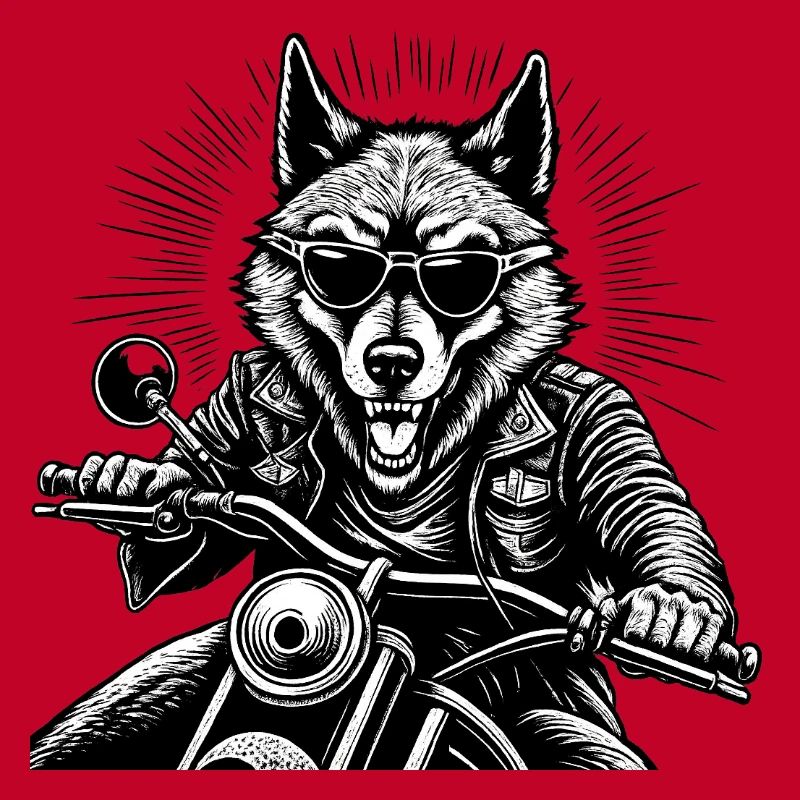 Wolf on Motorcycle Leather Jacket Graphic