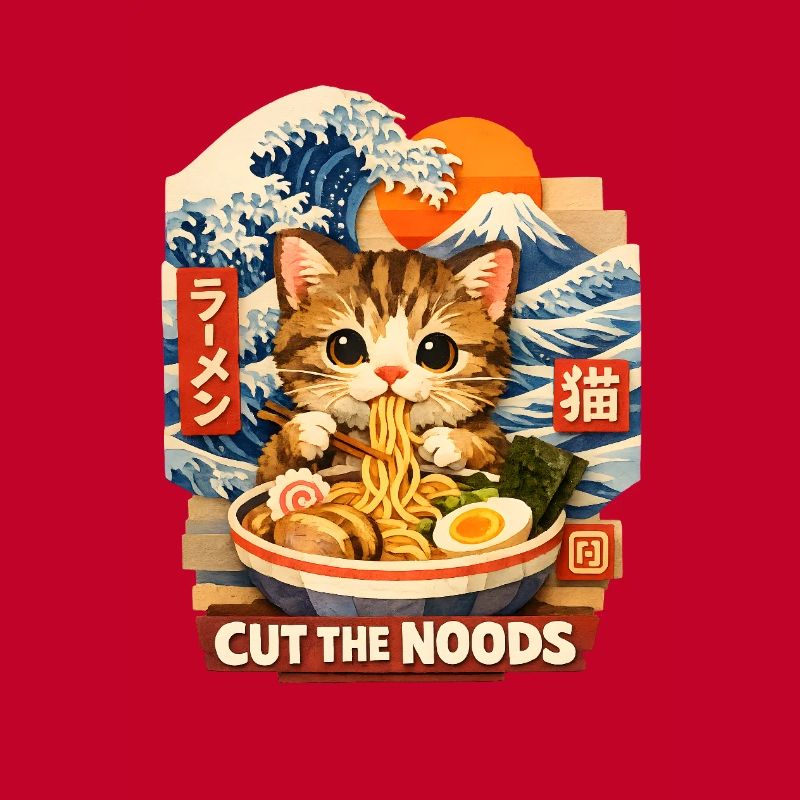 Cuisine de rue ukiyo-e en ramen de chat