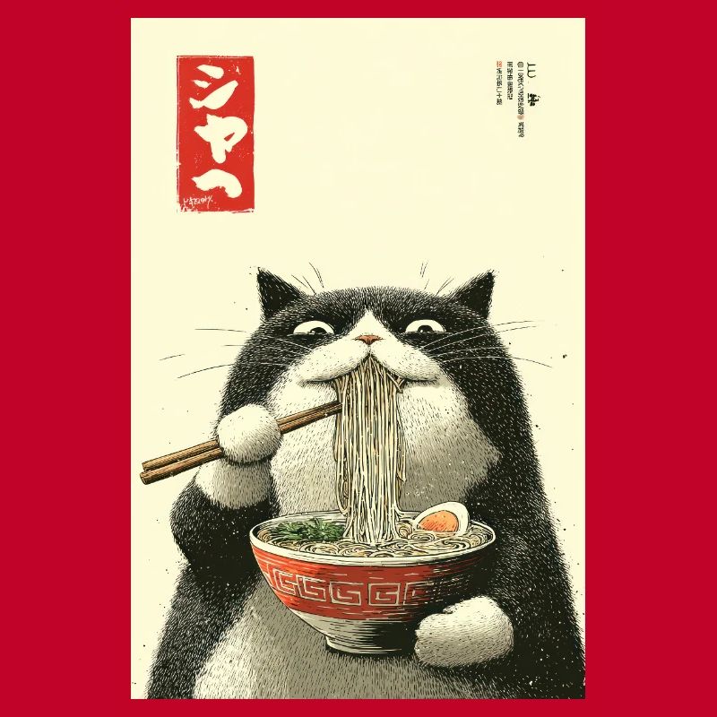Ramen-Katze im Ukiyo-e-Stil