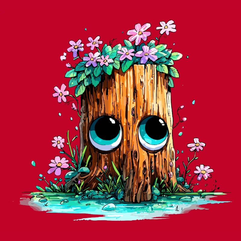 Souche de forêt aux yeux de fleurs