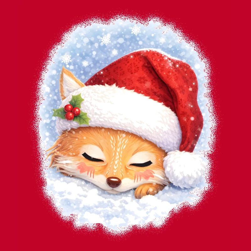 Sleeping fox with Christmas hat