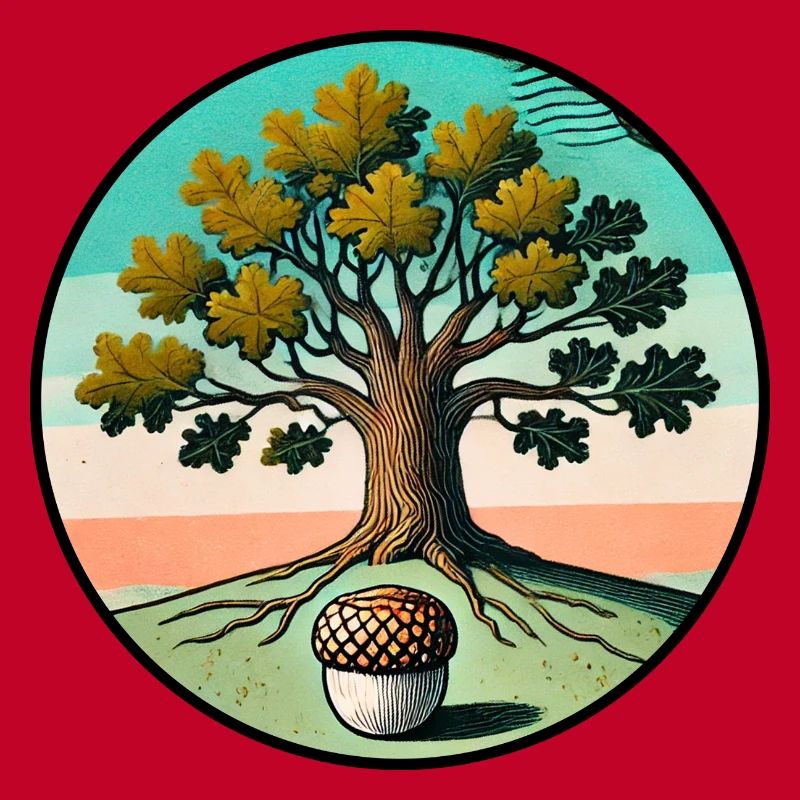 Retro-Baum des Lebens mit Eichel