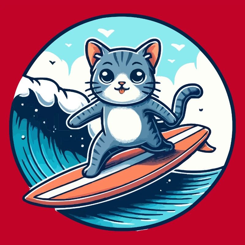 Cat surfers on the wave