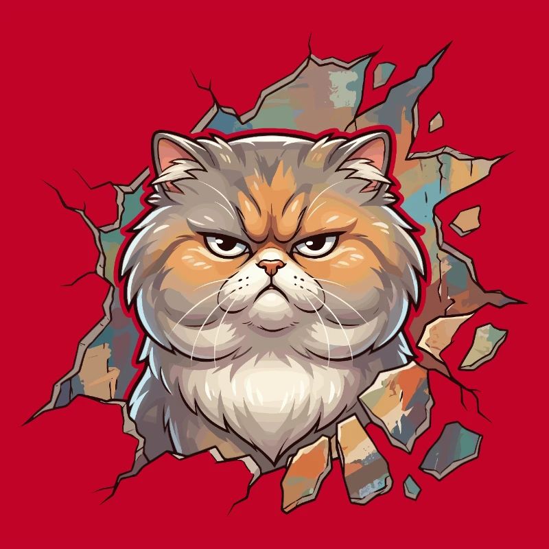 Angry kitty breaks through wall