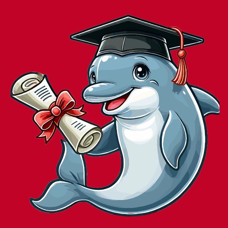 Dolphin with cap and diploma