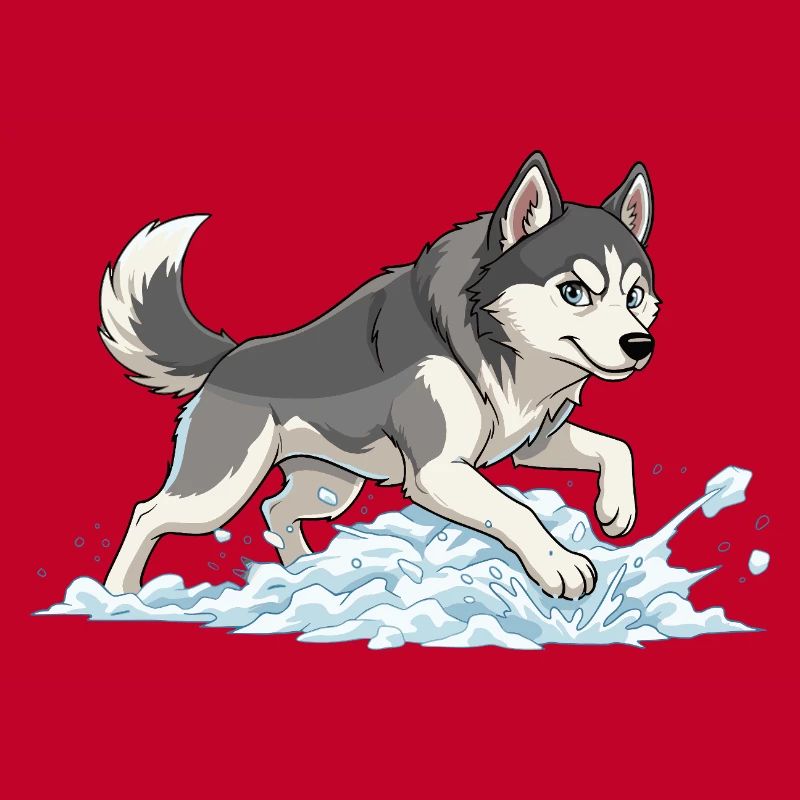 Sprint Husky dans la mousse de neige