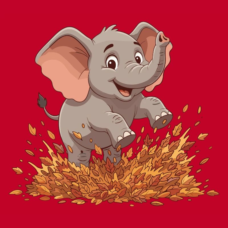 Éléphant joyeux dans les feuilles d’automne
