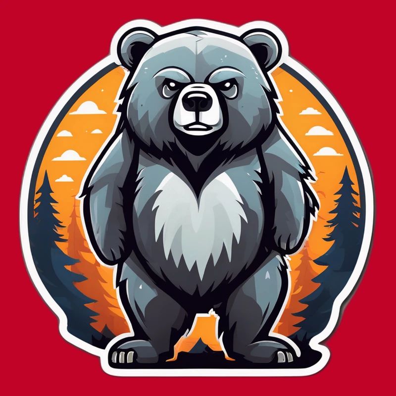 Cartoon bear cub at forest sunset