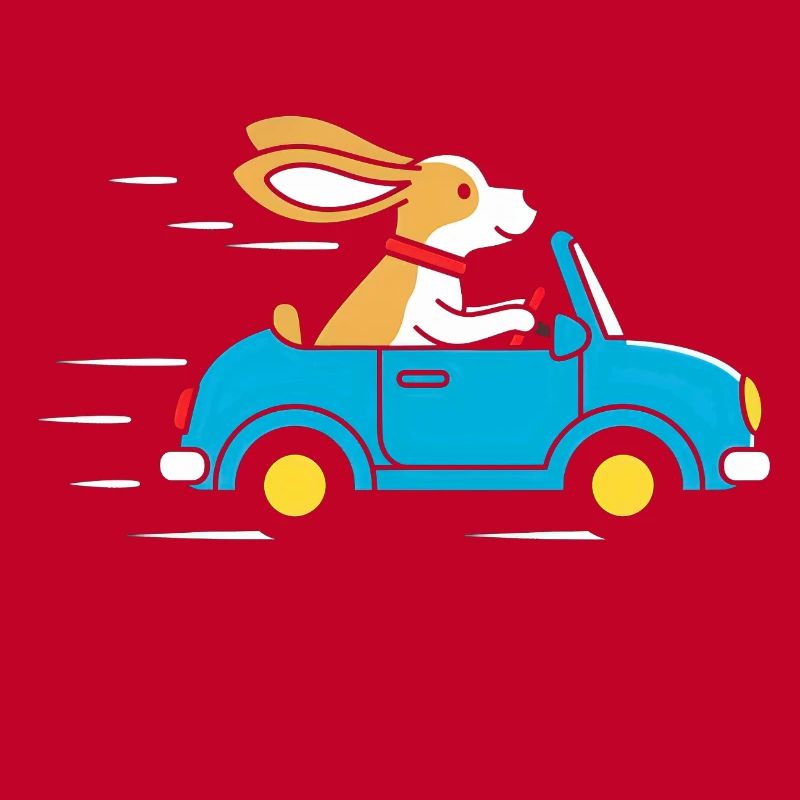 Aventure du Lapin dans une décapotable bleue
