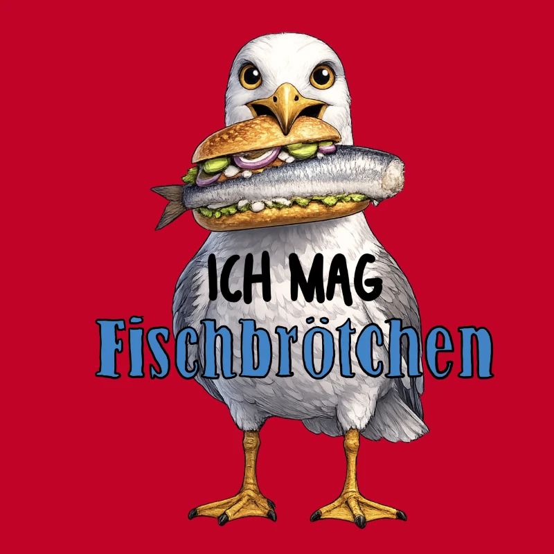 Möwe mit Fischbrötchen Illustration