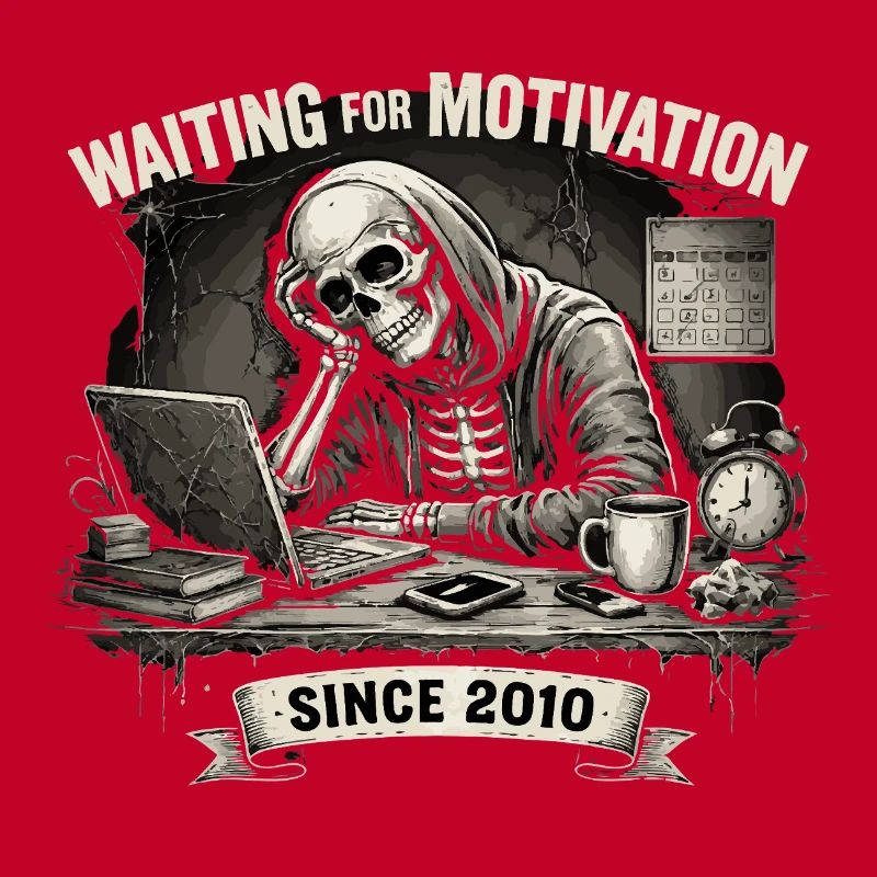 Funny Skeleton Waiting For Motivation Since 2010