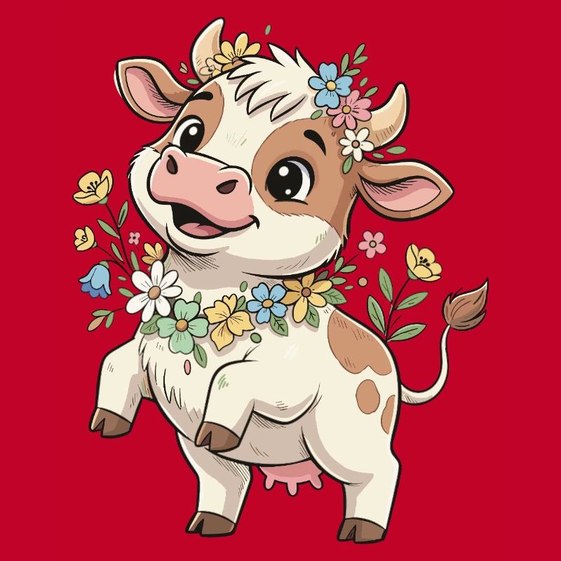 Vache avec une couronne de fleurs