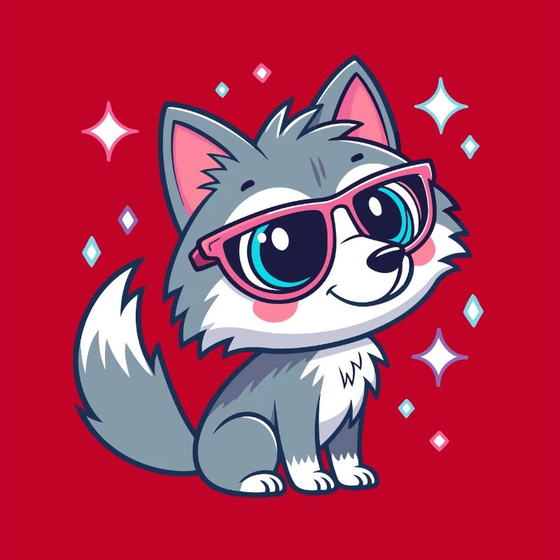 Cute chic wolf with rose-colored glasses