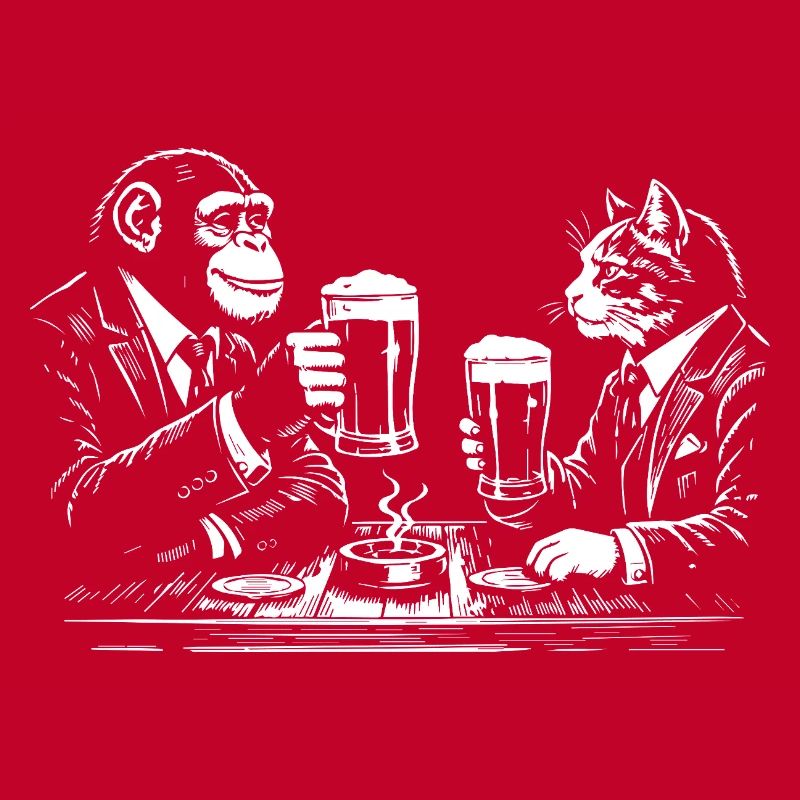 Chimp and Cat drinking beer in the pub