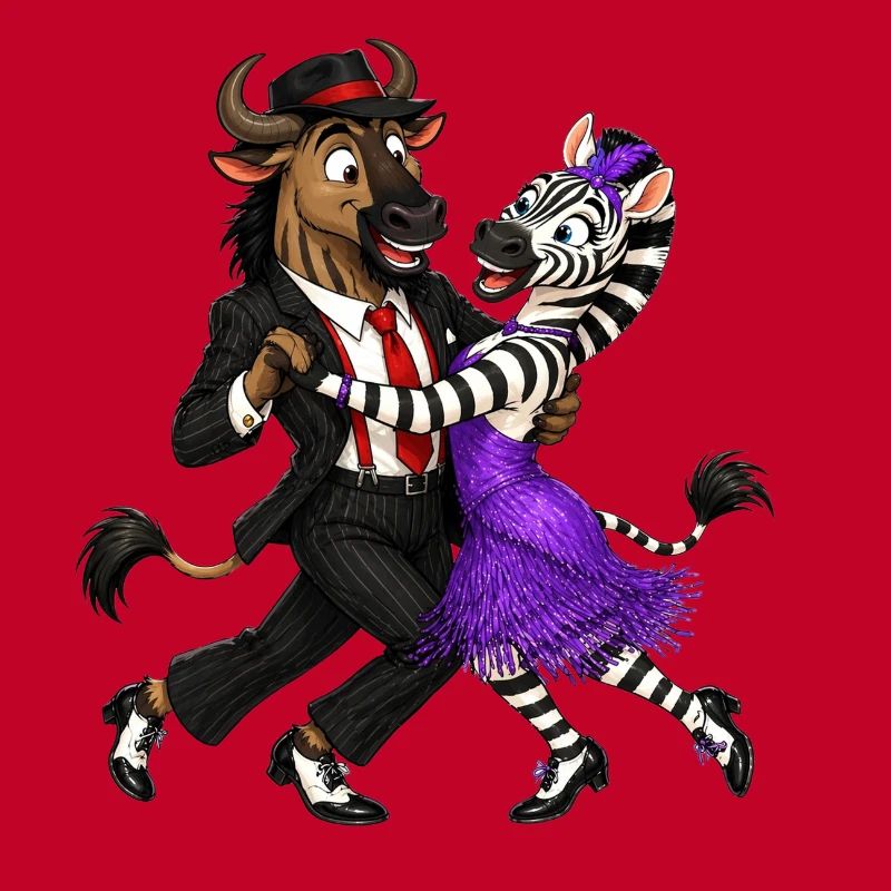 Wildebeest and Zebra in Elegant Swing Dance