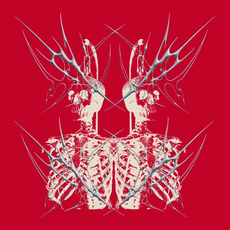 Conception du Cybercore du Miroir Squelette Gothique Sombre