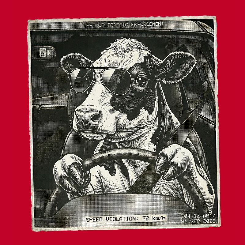 Dairy cow flashed driving a car