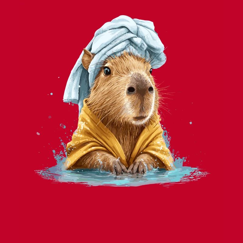 Kapybara in a bath towel and bathrobe