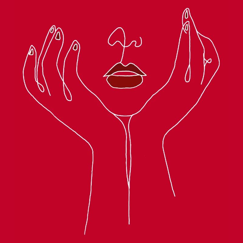Aesthetic Minimal Line Art Face - With Red Lips