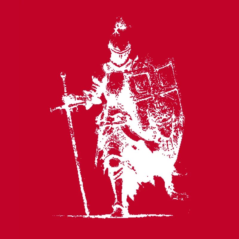 Silhouette de chevalier avec bannière et épée