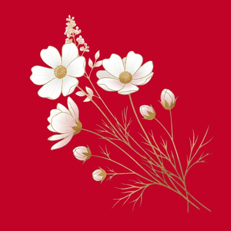 Accents dorés, fleurs blanches