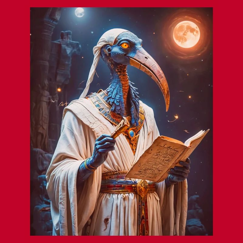 Thoth, ibis-headed god, holding a scroll