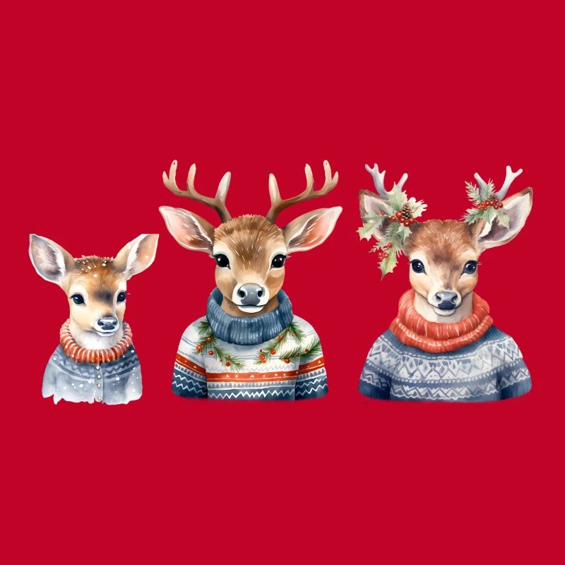 Winterhirsche Pullover-Trio