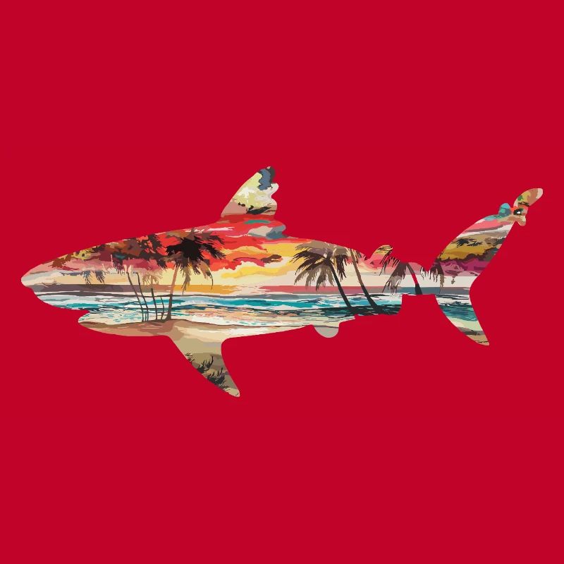 Coucher de requins Palmiers Plage Idylle tropicale