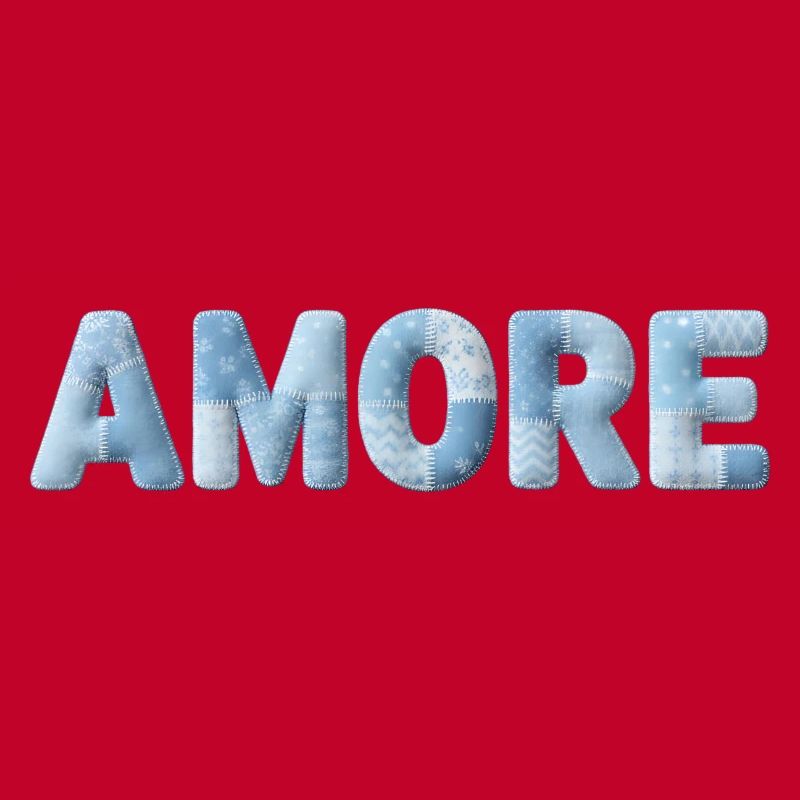 Amore Lettering Patchwork Design Blue
