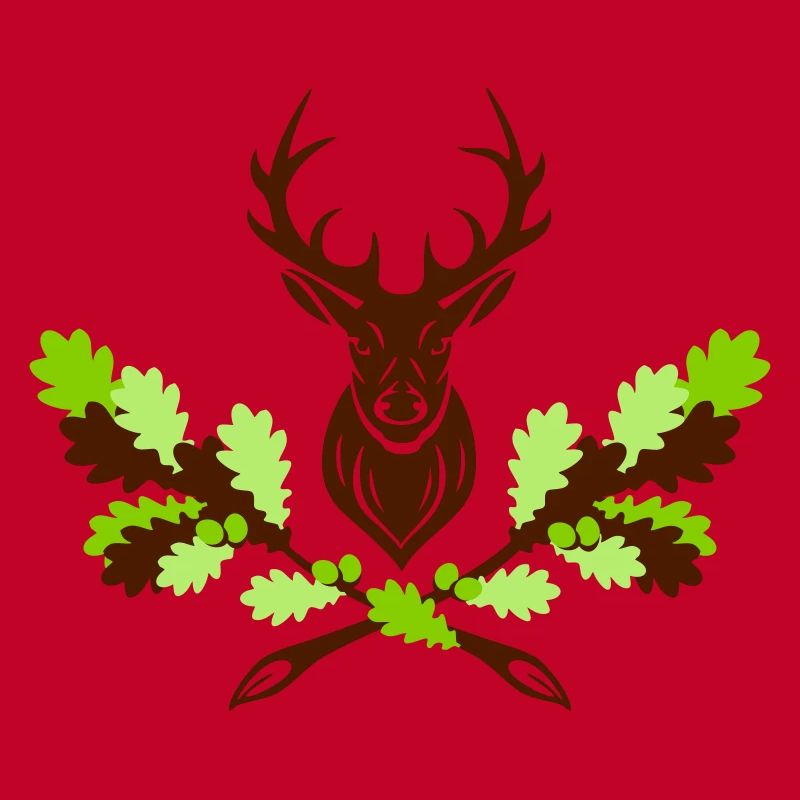 Hirsch Geweih Eiche Logo 3farbig