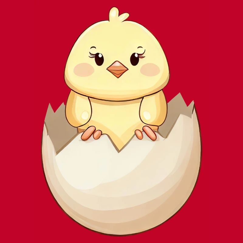 Cute kawaii chick, hatching from eggshell