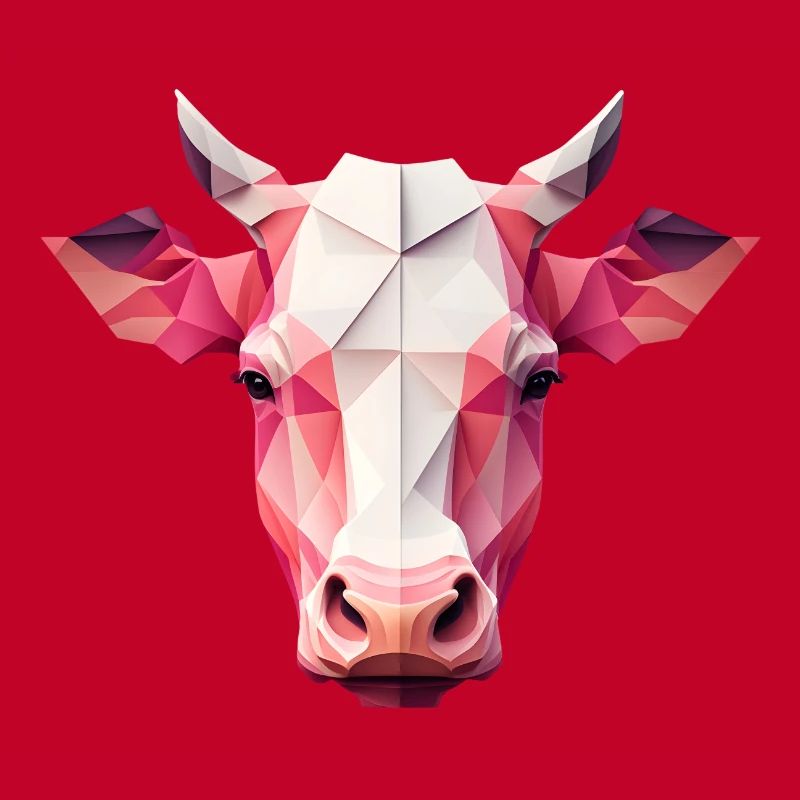 An angular pink cow's head