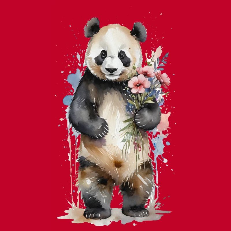 Gentil géant avec des fleurs - Aquarelle Panda