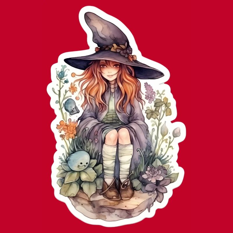 Witch sitting on a stone