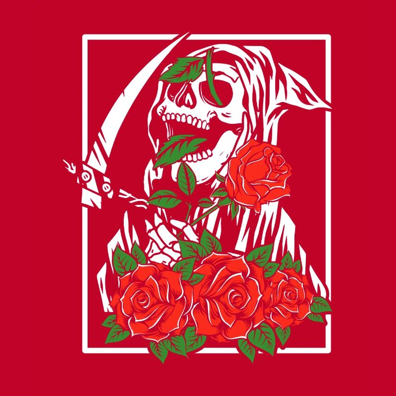 Faucheuse avec des roses | fleurs de crâne