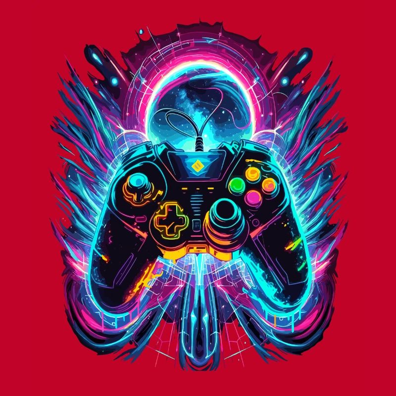 Vibrant Neon Retro Gaming Controller