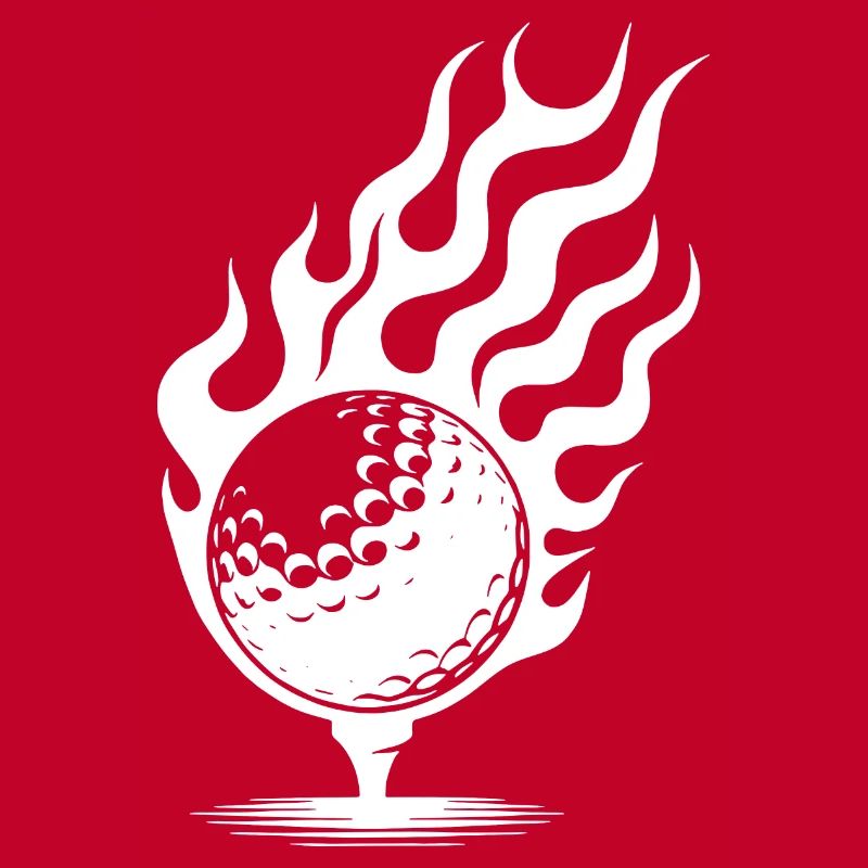 Balle De Golf Sur Tee Burning Fire Flames Style