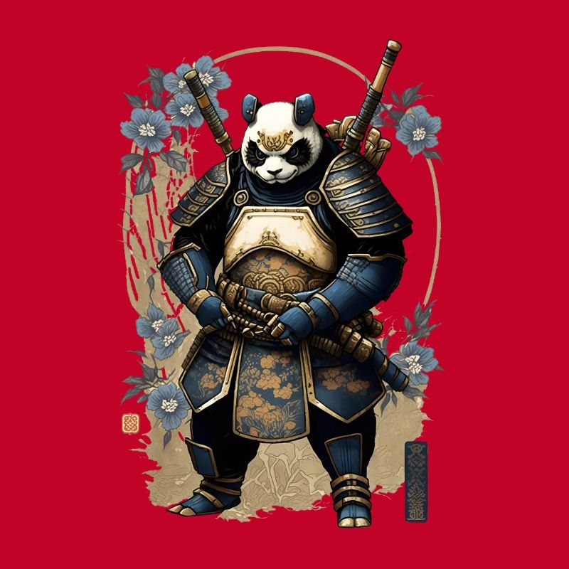 Panda en armure de samouraï dans le style ukiyo-e