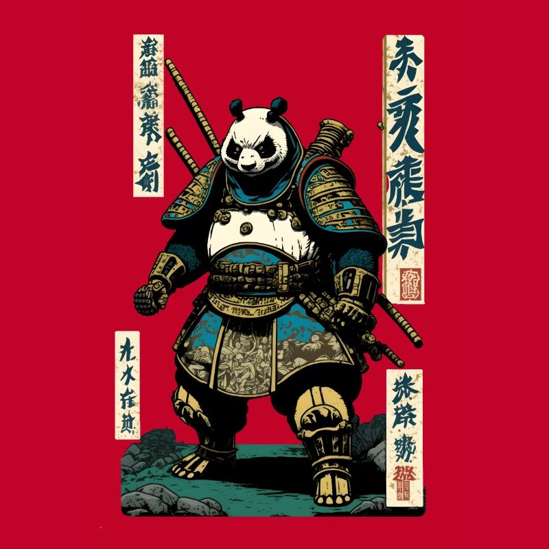 Panda in samurai armor in ukiyo-e style