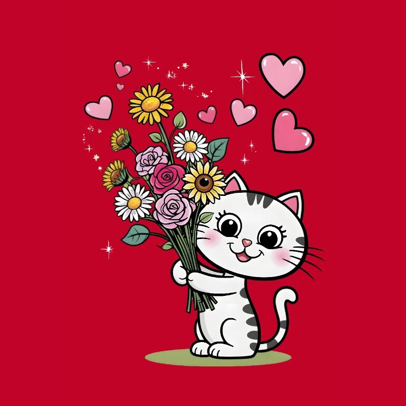 Chaton mignon avec bouquet de fleurs pour la Saint-Valentin