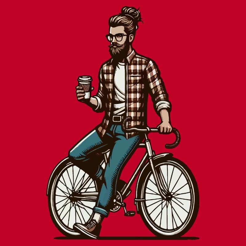 Man on a bicycle with coffee