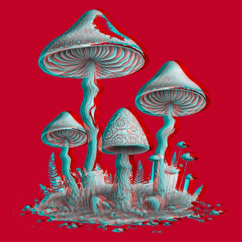 Magic Mushrooms Psychedelic 3D Glitch Anaglyph
