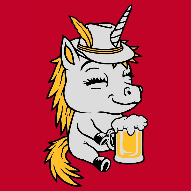Beer-drinking seated unicorn